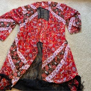 Coverup, Floral Red w/Black Lace